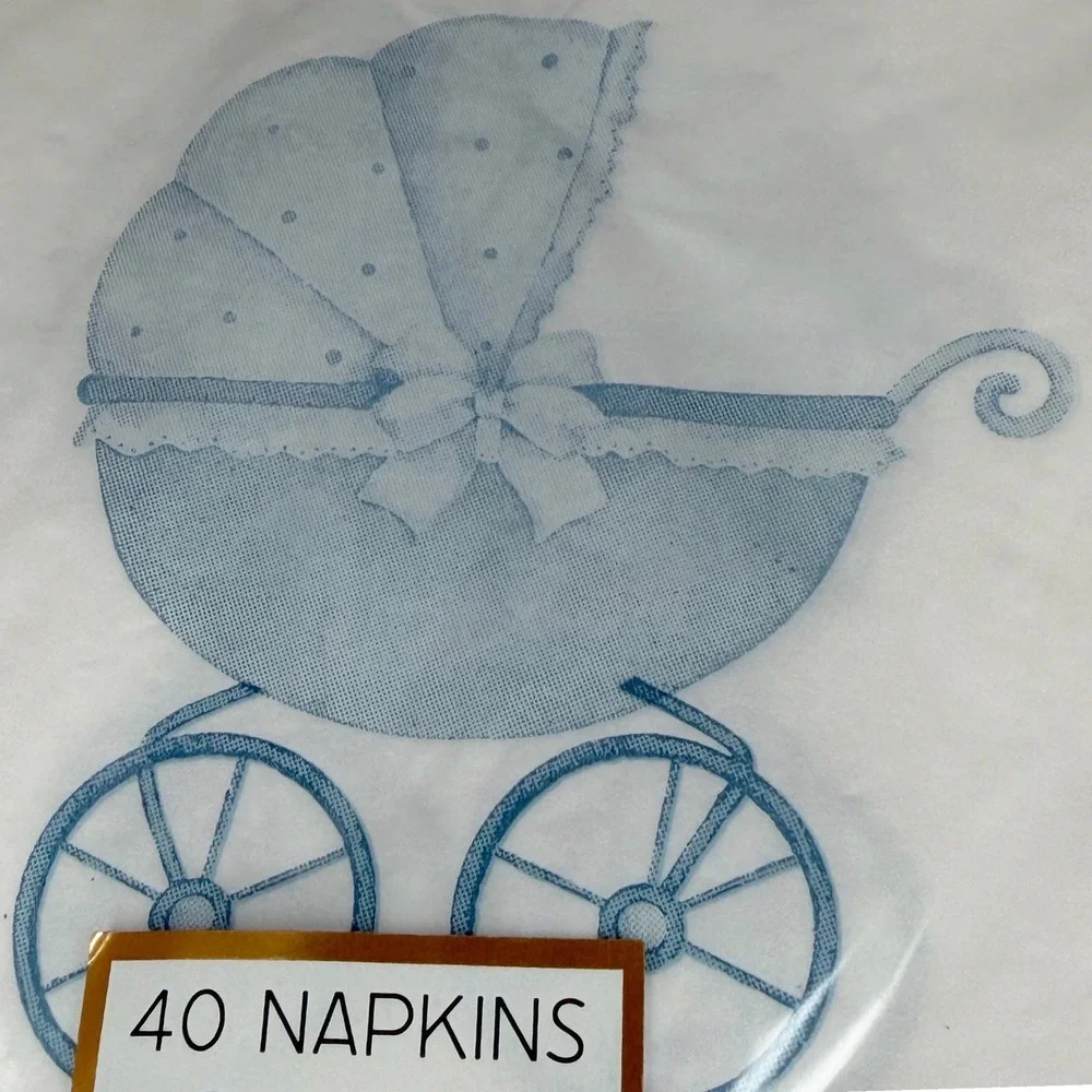 James Burke Collection 40ct Hello Baby Blue Carriage Paper Napkins 110-81